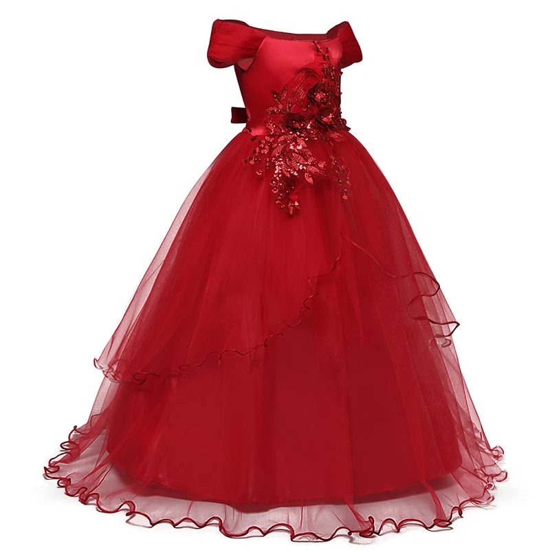 Purple Girls Long Flower Party Ball Gown Prom Dresses For Girl Kids Princess Wedding Teenagers Children First Communion Dress | Детская