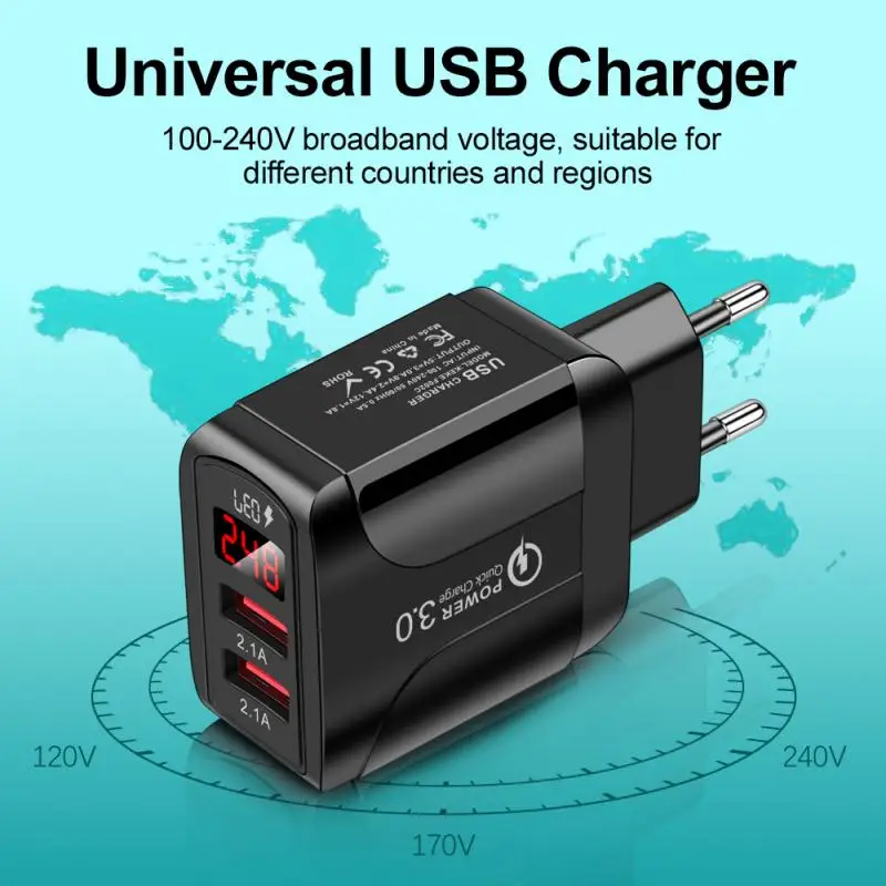 Зарядное устройство с 2 портами двойная USB зарядная головка со светодиодным