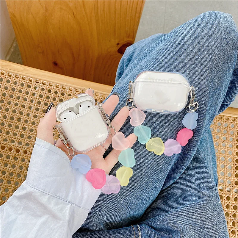 

3D Candy Heart Bracelet keychain Soft Headphone Earphone case for apple airpods 1 2 airpods pro cute cover Wireless Accessories
