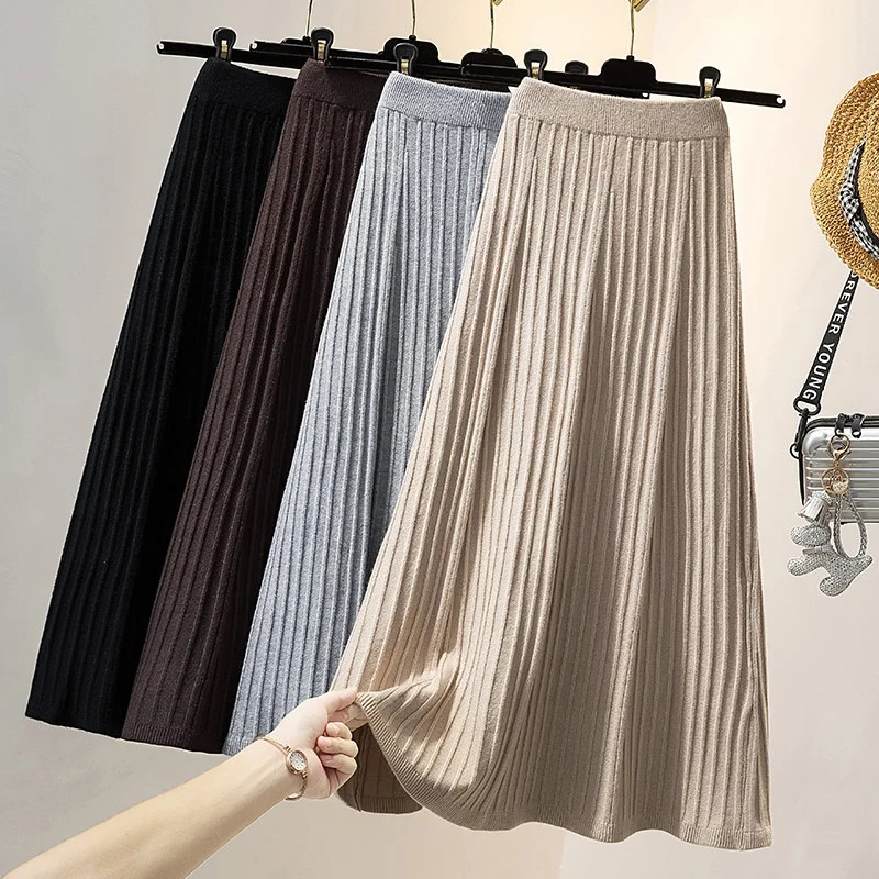 

2022 Spring Vintage Woolen High-waist Elastic Waist Skirts Autumn Winter New Women's Clothing Slim Knitted Skirts D519