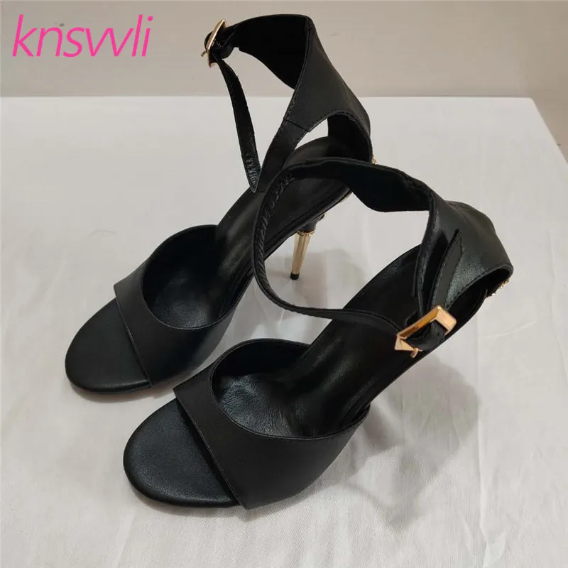 

New Sexy Metal Studded Heels Gladiator Sandals Women Black Leather Women Pumps High Heel Runway Shoes Woman Party Sandals