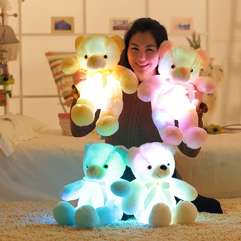 

Creative Light Up LED Teddy Bear Stuffed Animals Plush Toy Colorful Glowing Christmas Gift for Kids Pillow 30cm 50cm