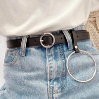 punk women pu leather belts alloy round pin buckle pendant female designer waist belt high quality jeans trouser decorative