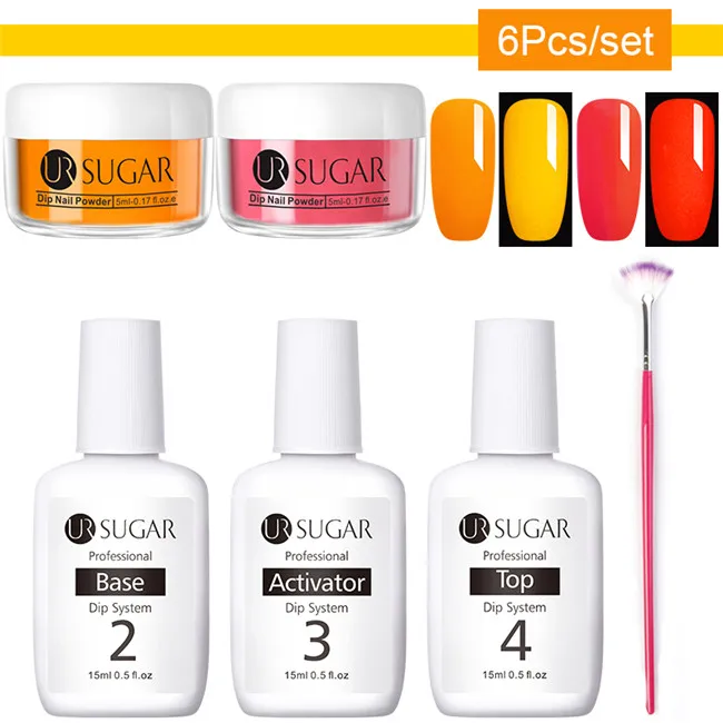Ur Sugar 6 шт. неоновый флуоресцентный набор пудры для ногтей 3 в 1 акриловая пудра для вырезания пигментной пыли украшение для дизайна ногтей - Цвет: 6Pcs set 3