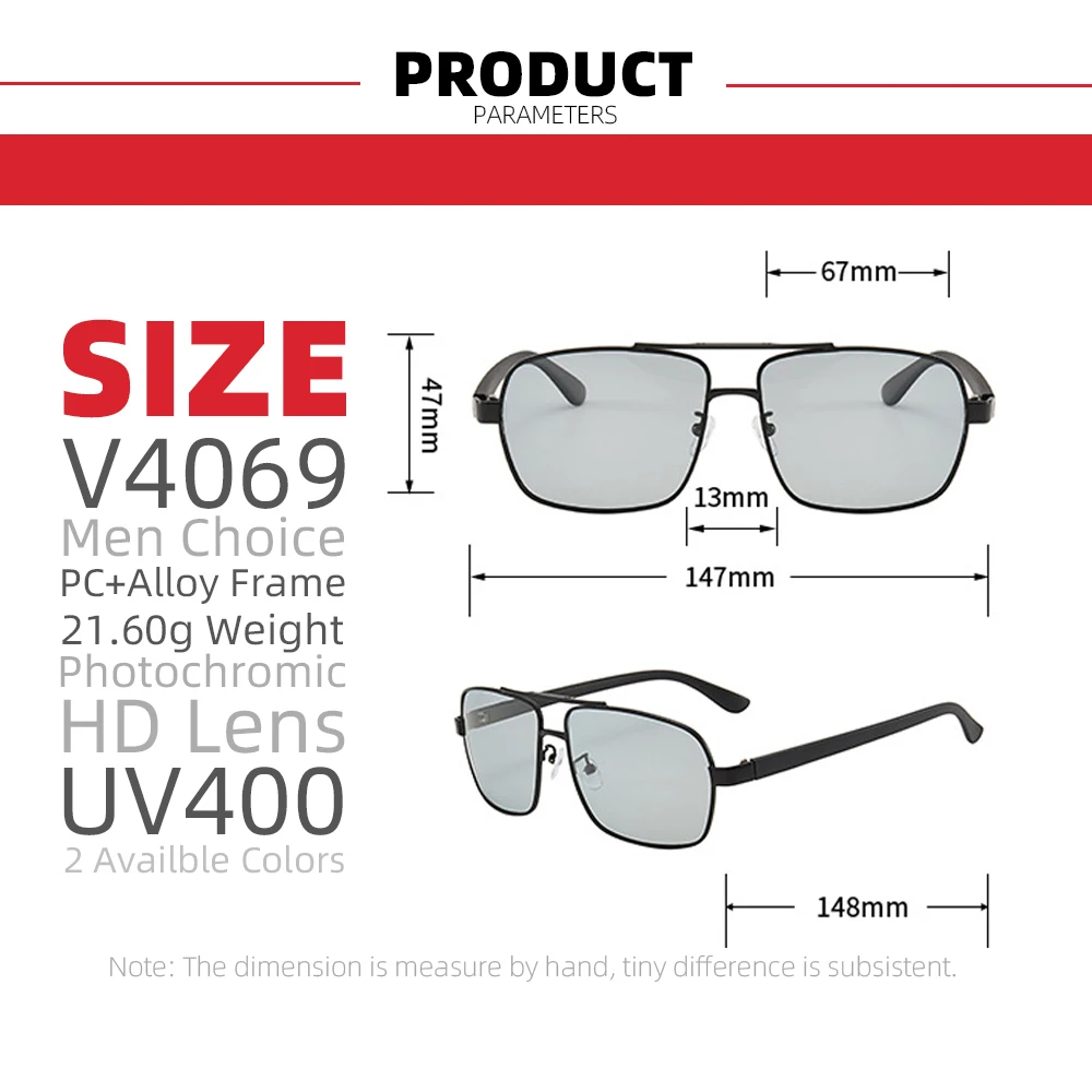 Солнцезащитные очки VIVIBEE мужские фотохромные поляризационные прямоугольной