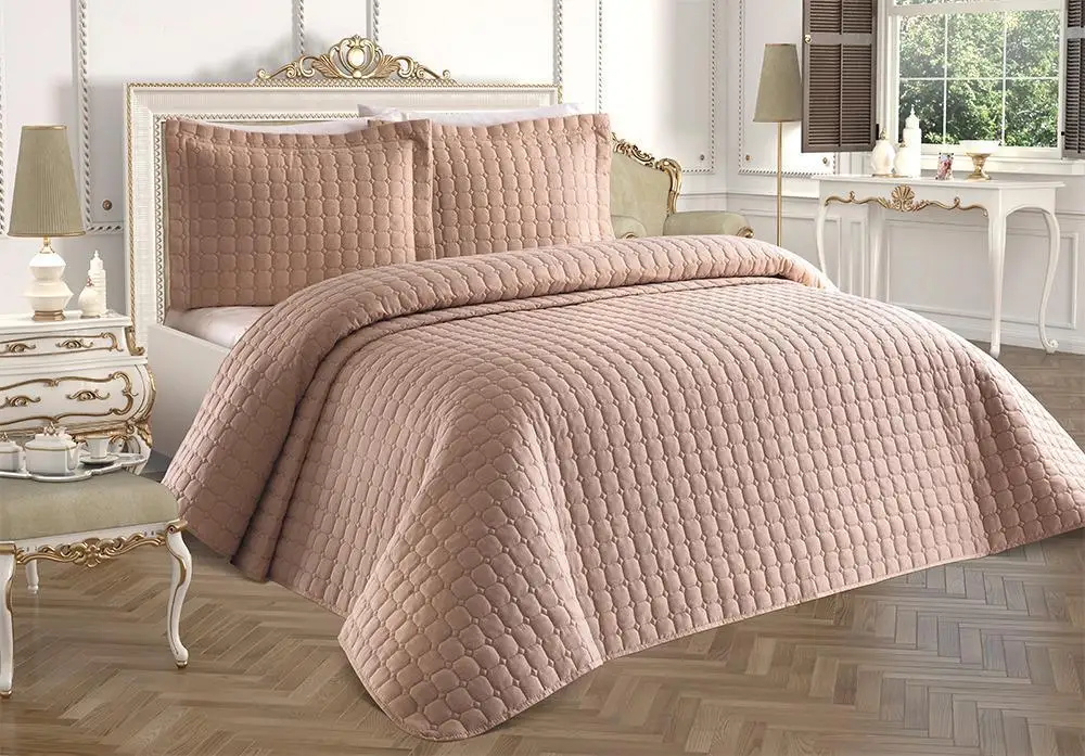 

New Season Estiva Double Quilted Special Production Cotton Bedspread Set 4 Different Colors - 1 Bedspread 2 Pillowcases