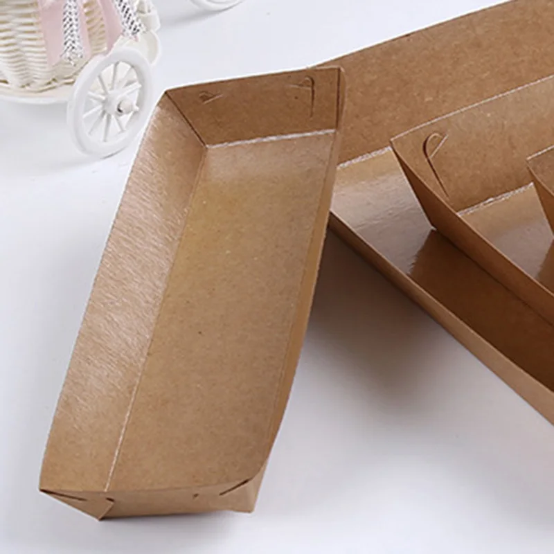 50 шт одноразовые бумажные поднос для еды крафт бумага покрытие в форме лодки