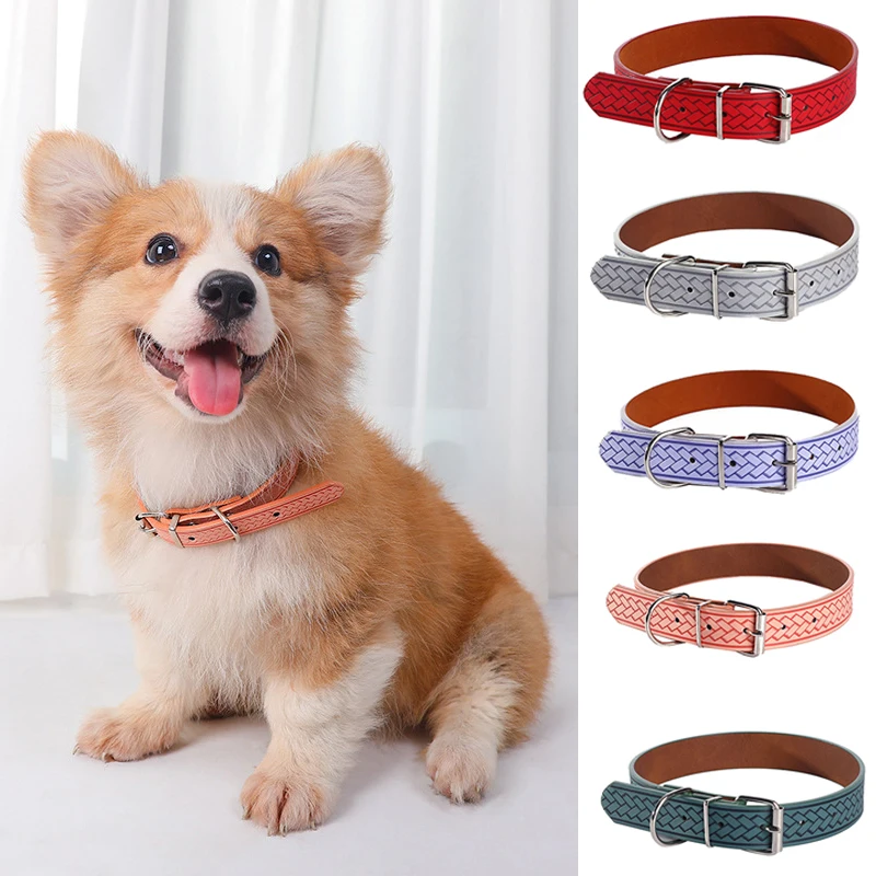 

Soft Comfortable Pu Pet Collars Solid Color Striped Decorative Cat Dog Collar Safety Buckle Adjustable Dog Neck Ring Pet Supply