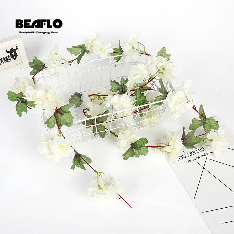 2 4 м шелка искусственные розы цветы ротанга строку лоза с зелеными листьями для