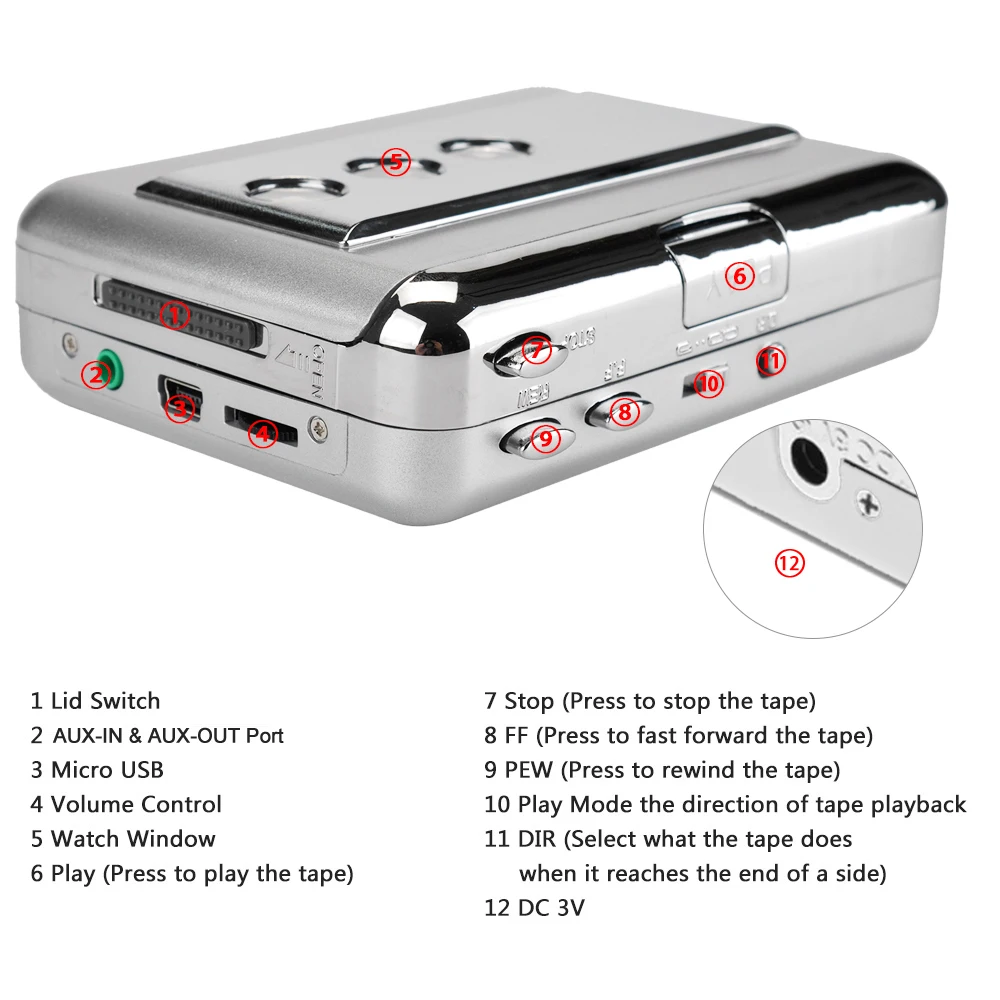 Ezcap 218B USB аудио Захват старая Кассетная лента конвертер в MP3 формат CD плеер