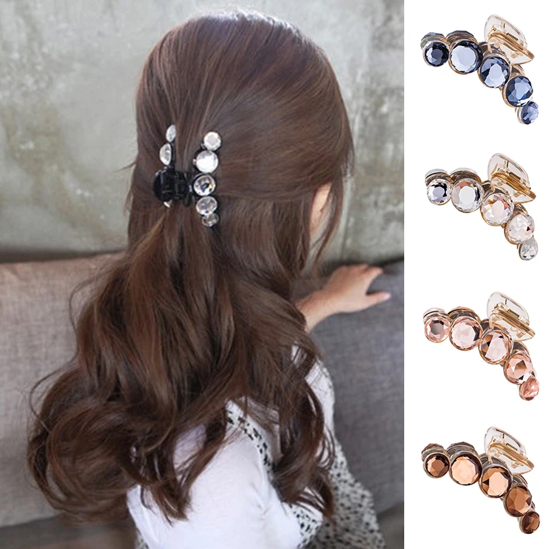 

Women Crystal Plastic Hair Claw Crab Clamp Barrettes Elegant Top Clip Hair Clip Crystal Catch Girls Medium Elegant Top Hairpin
