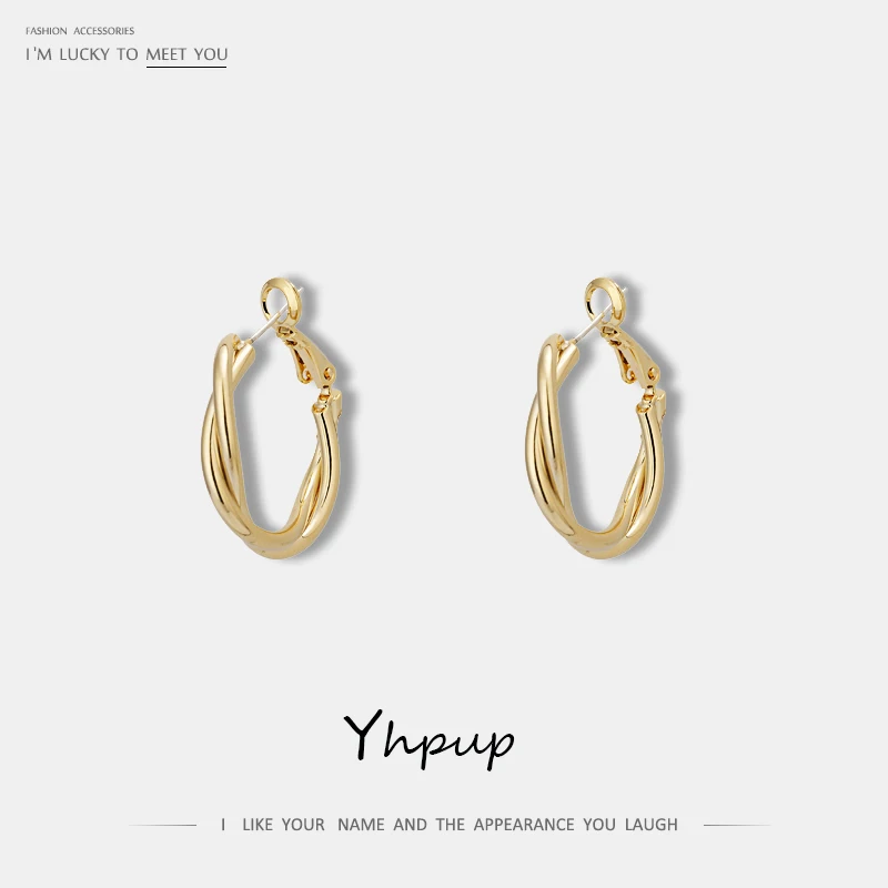 Модные корейские минималистичные медные полые серьги Yhpup женские темпераментные
