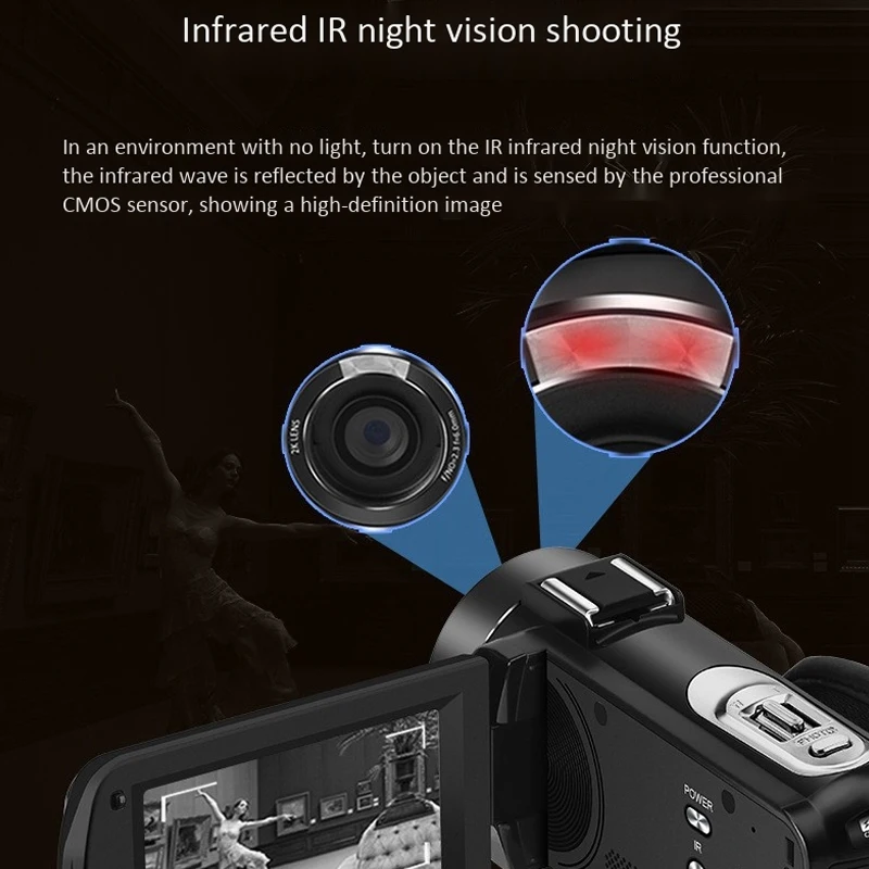 

Camcorder FHD 1080P 30FPS 3.0 in IPS Press Sn Infrared Night Vision 16X Digital Zoom 30MP(EU Plug)