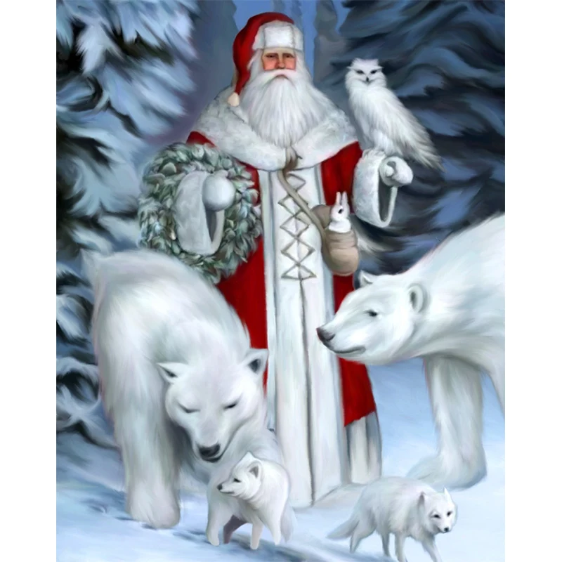 

Digital painting Christmas painting DIY digital painting Snowy night Santa Claus hand-painted Christmas home decoration