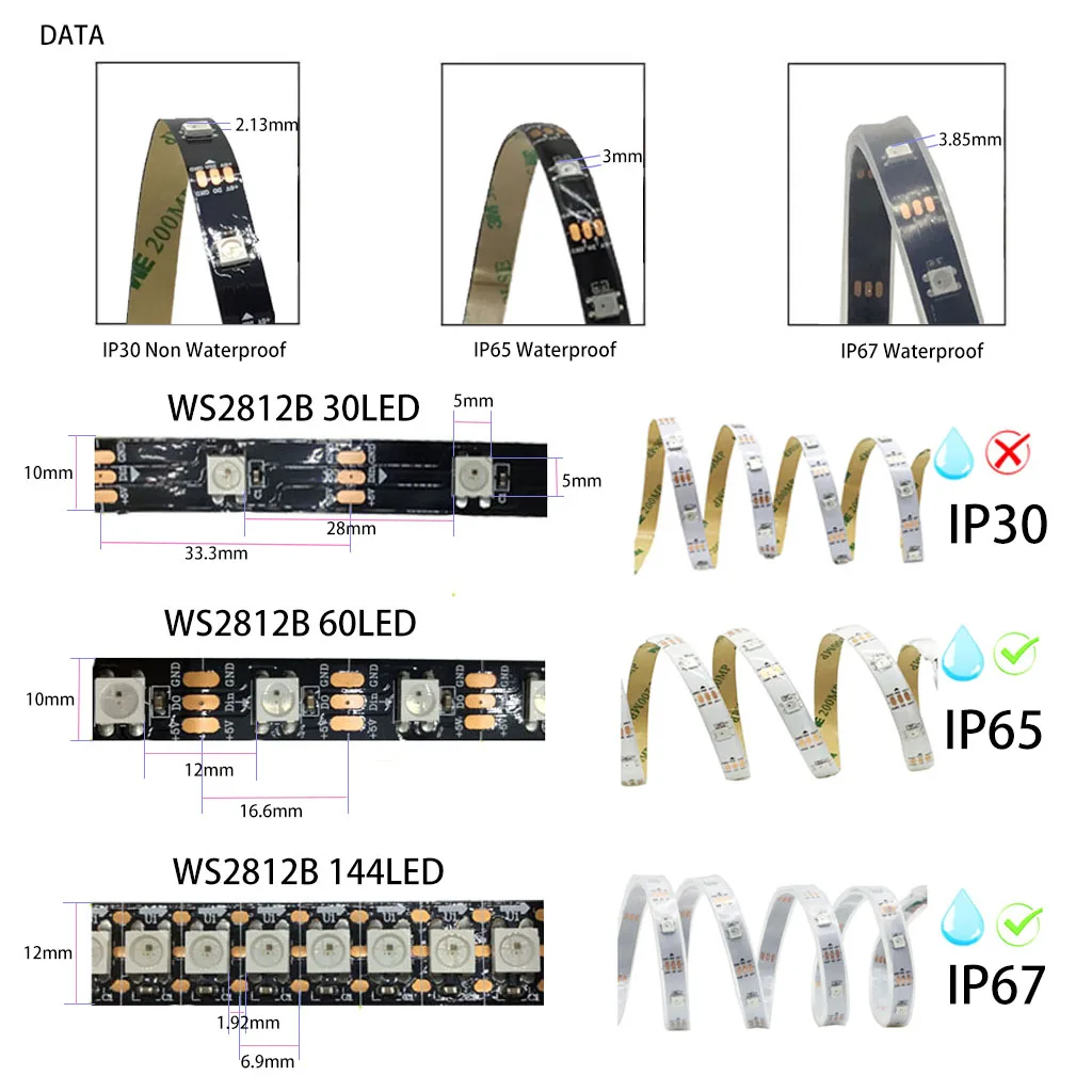 Светодиодная Водонепроницаемая ленсветильник WS2812B s WS2812 30/60/144