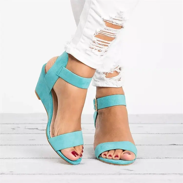 

Plus size 2019 spring and summer new sandals women European and American high-heeled wedge buckle sandals women