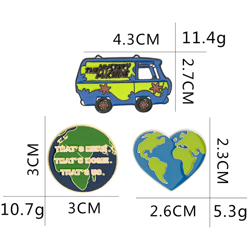 Wanderlust Global World Map Enamel Pin Blue Green Tour Bus Heart Earth Travel Adventure Theme Collar Pins Outdoor Badges | Украшения и