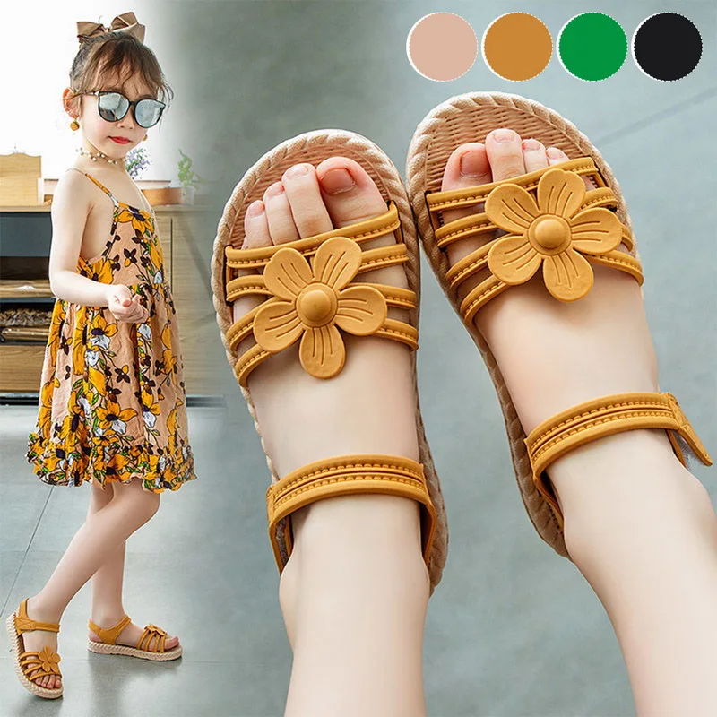 

Dropship Girls Sandals 2021 Summer New Children's Fashion Soft Bottom Princess Shoes Cute Flowers Little Baby Shoes Wild Style