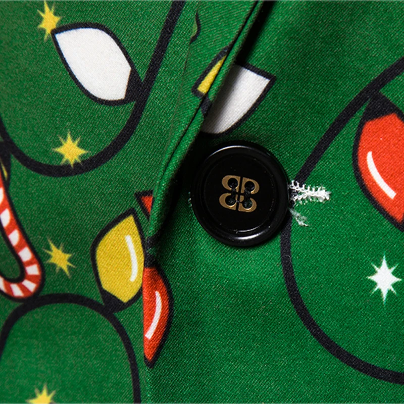 Модные рождественские мужские блейзеры одежда зеленого цвета с двумя пуговицами