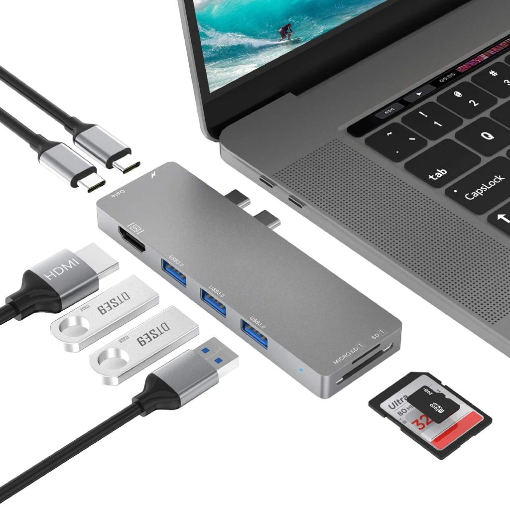 

Двойной Тип-C высокой Скорость концентратор до Type-C USB зарядка PD TF/SD Card Reader USB3.0 док-станция для MacBook Pro / Air