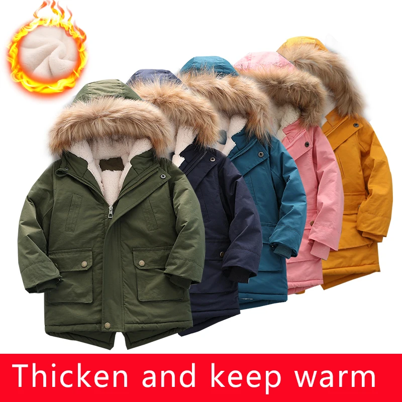 Уличная куртка Детская зимняя теплая ветровка с капюшоном для мальчиков и