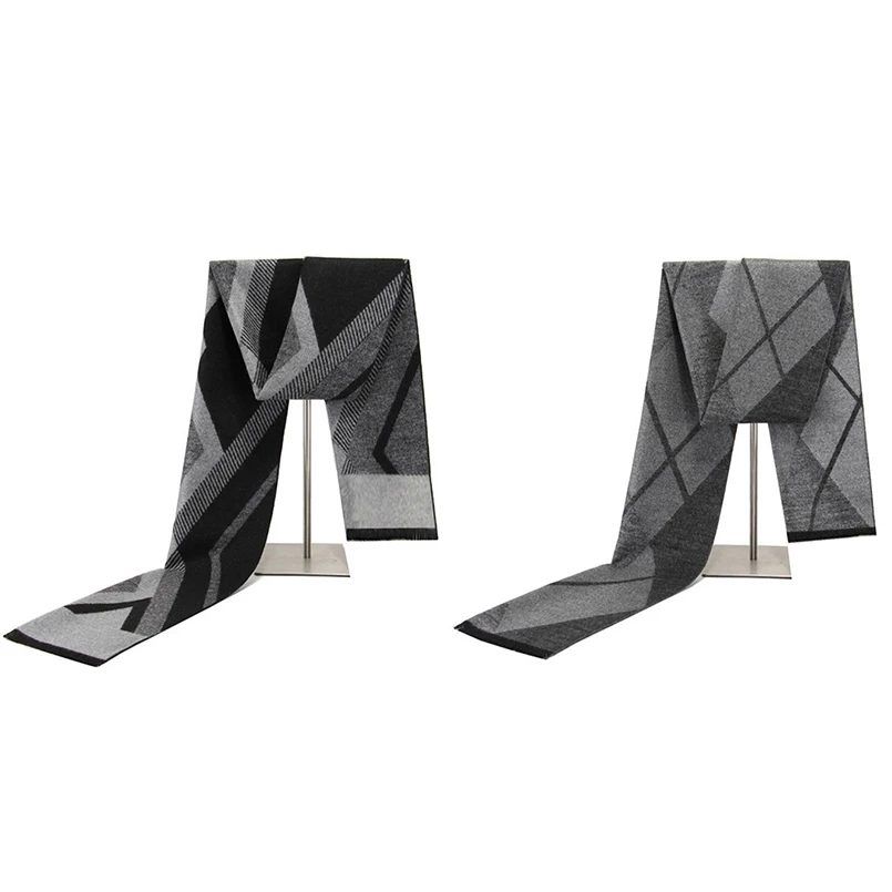 Новый мужской шарф модный ромбовидный решетка черный серый зимние кашемировые