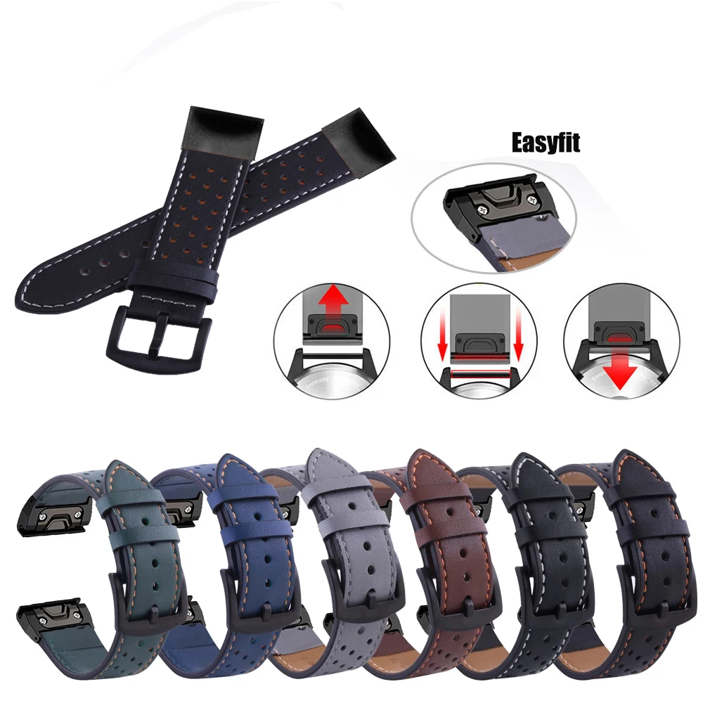 

Strap Quick Release leather Easyfit Replacement Strap 22/26mm For Garmin Fenix 5 5X Plus 6 6X Pro Approach S60 Descent Mk1 watch