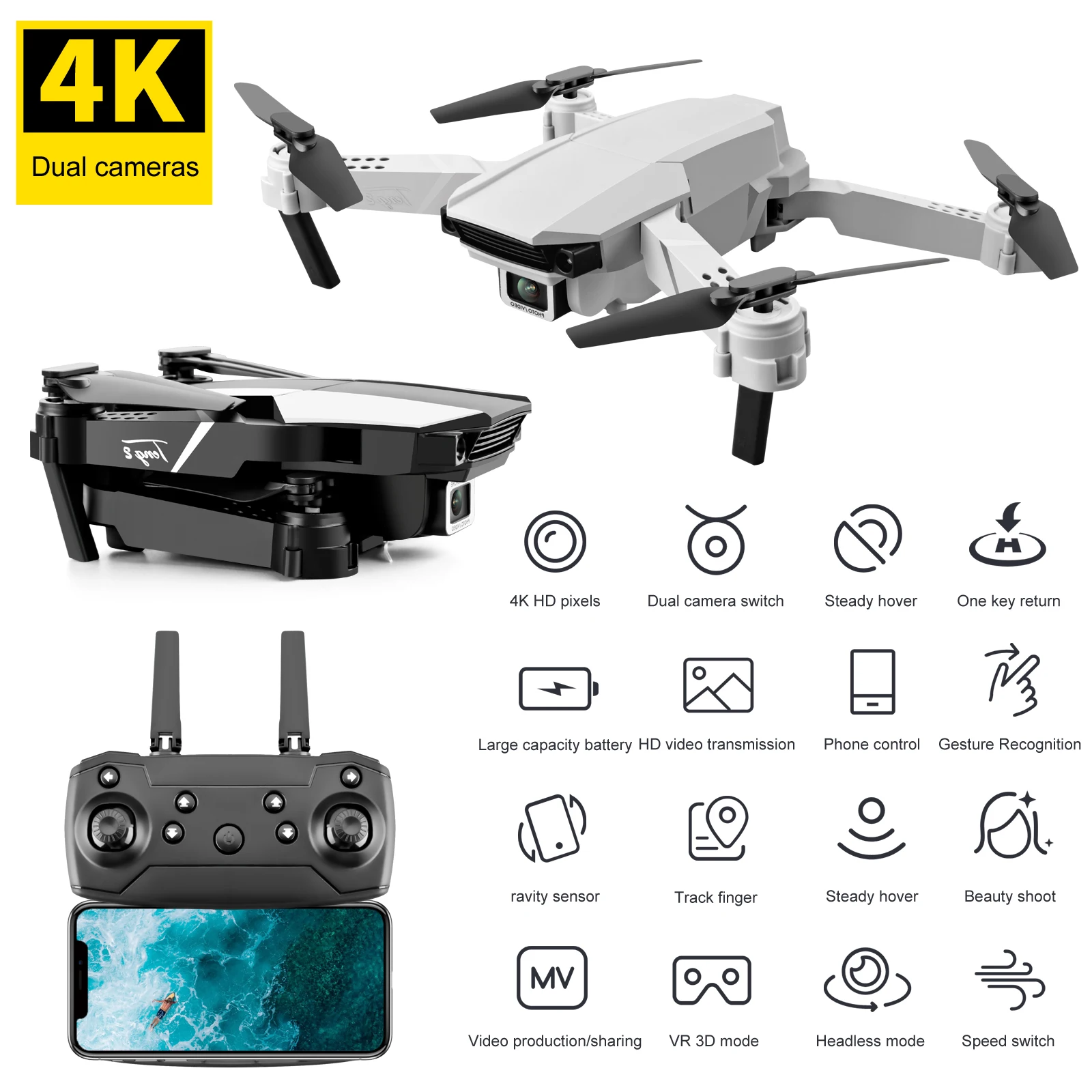 

Квадрокоптер S62 Pro с двойной HD-камерой, Wi-Fi, 1080P