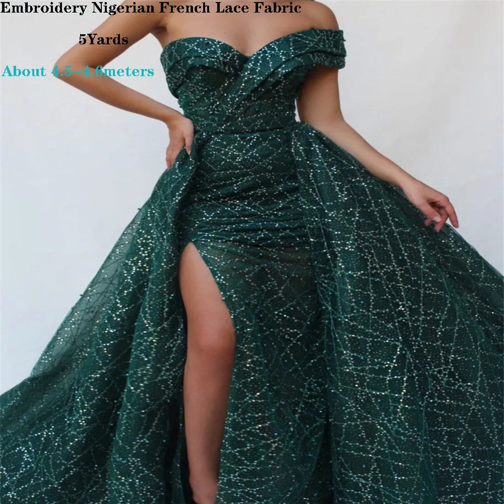 

Green Latest African Lace Fabric 2021 High Quality Lace With Sequins Embroidery Nigerian French Lace Fabric For Party