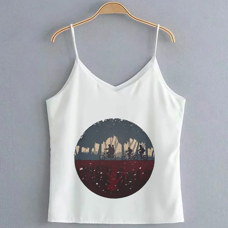 Фото Женский короткий топ без рукавов, готический Повседневный Топ на бретелях с V-образным вырезом, футболка в стиле ретро 90-х, мода 2019 №5