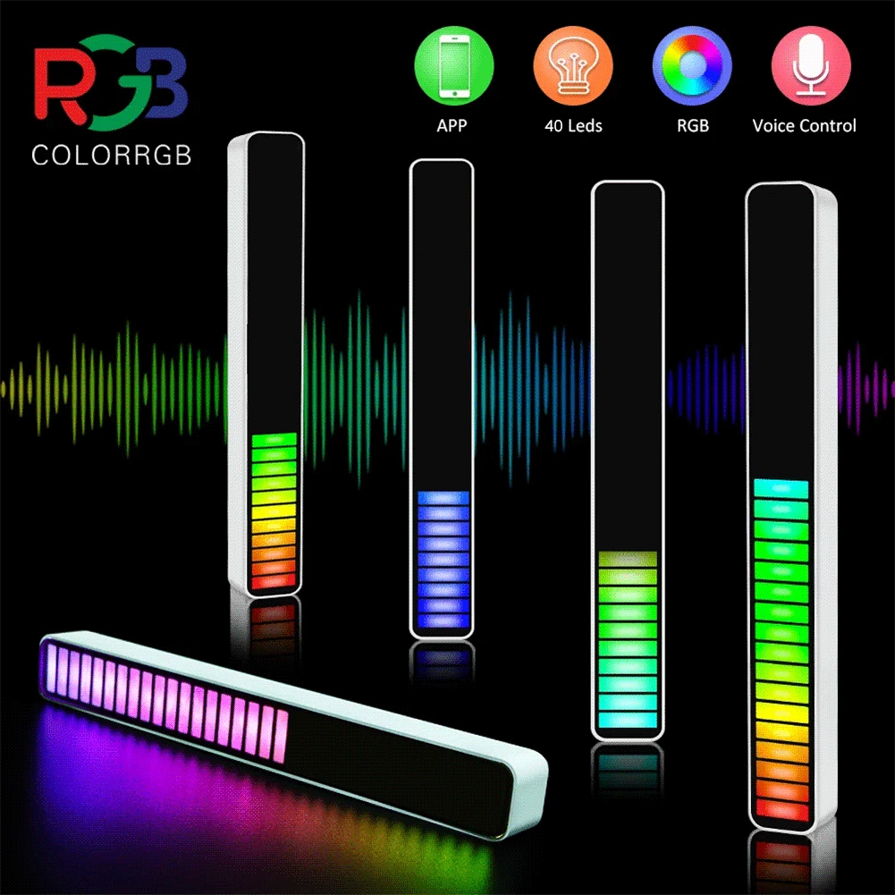 

USB перезаряжаемая батарея управление через приложение RGB цветная трубка 40 светодиодов звукосниматель с голосовой активацией ритмичная пол...