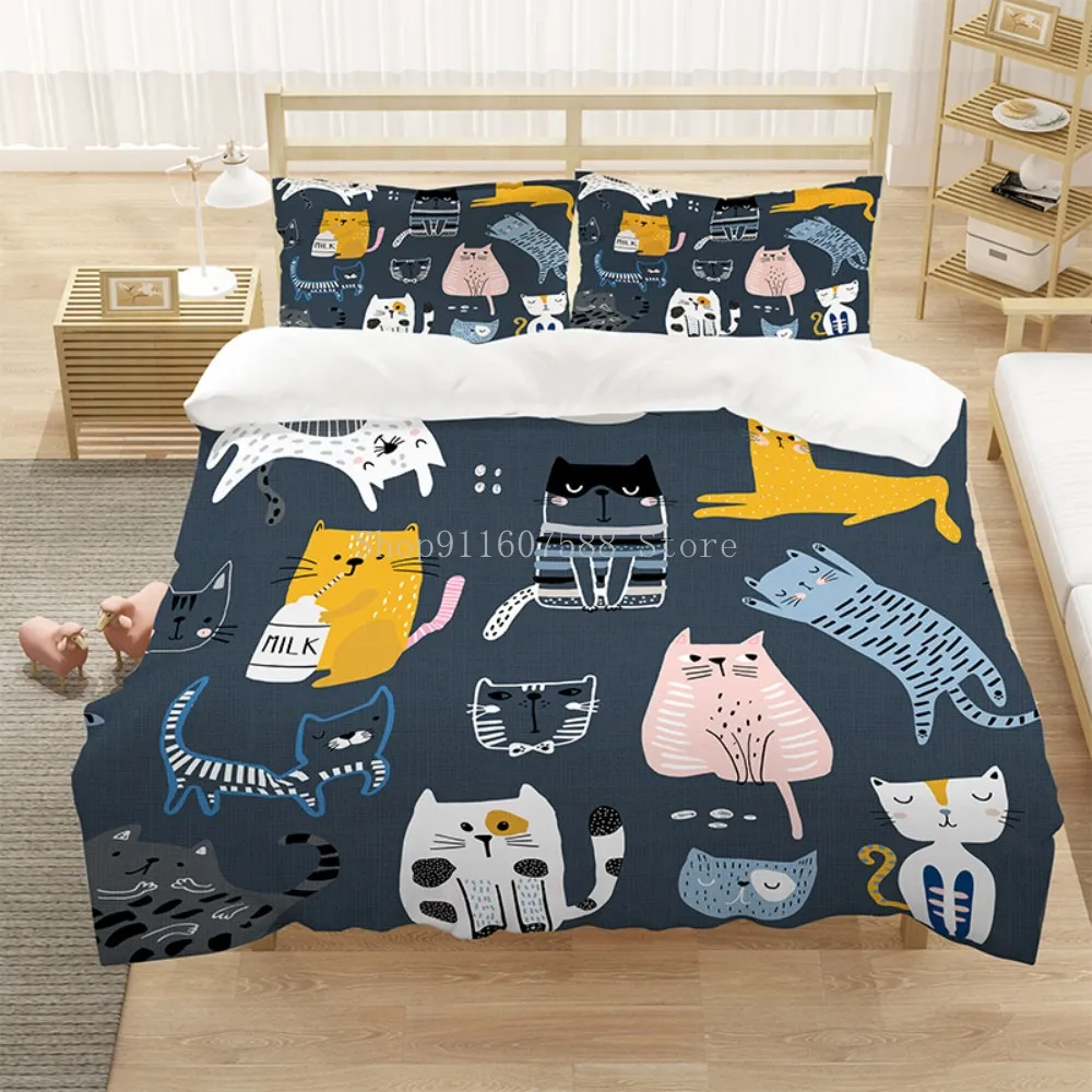 

Cartoon Bedding Set Cute Cats Duvet Cover Set Bed Set Queen Size Comforter Bedding Sets King Pillowcase Bedclothes