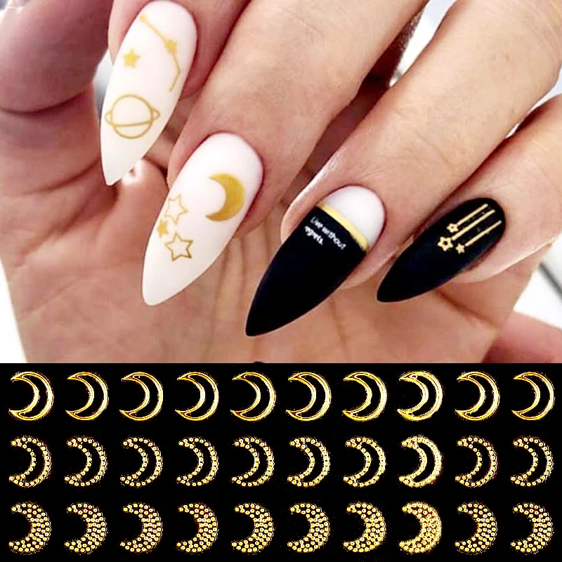 1 лист 3D наклейки для ногтей геометрические Луна Звезда полосы волнистые линии