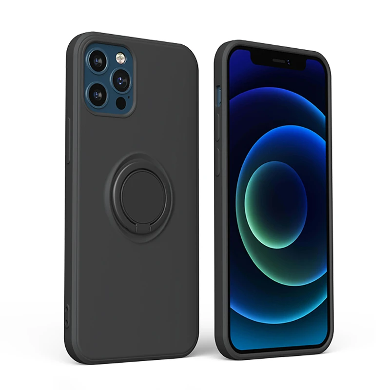 

Soft Liquid Silicone Case For iPhone 12 11 Pro Max XS Mini X XR 7 8 6 Plus iPhone12 iPhone11 8Plus Covers With Ring Holder Stand