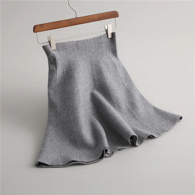 

2020 Autumn High Waist Mini Skirts Knitted Gray Stretch A-Line Women Fashion Skirt Faldas Saias Jupe Clothes