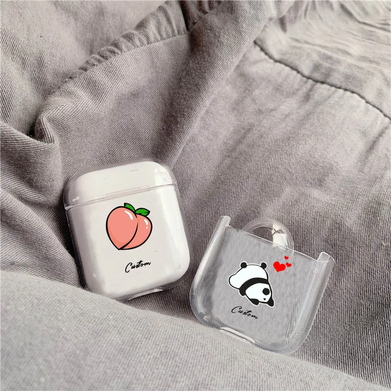 Прозрачные чехлы для Airpods Cute panda Custom Name прозрачные мягкие чехлы для AirPods Чехлы Защитные беспроводные наушники чехол