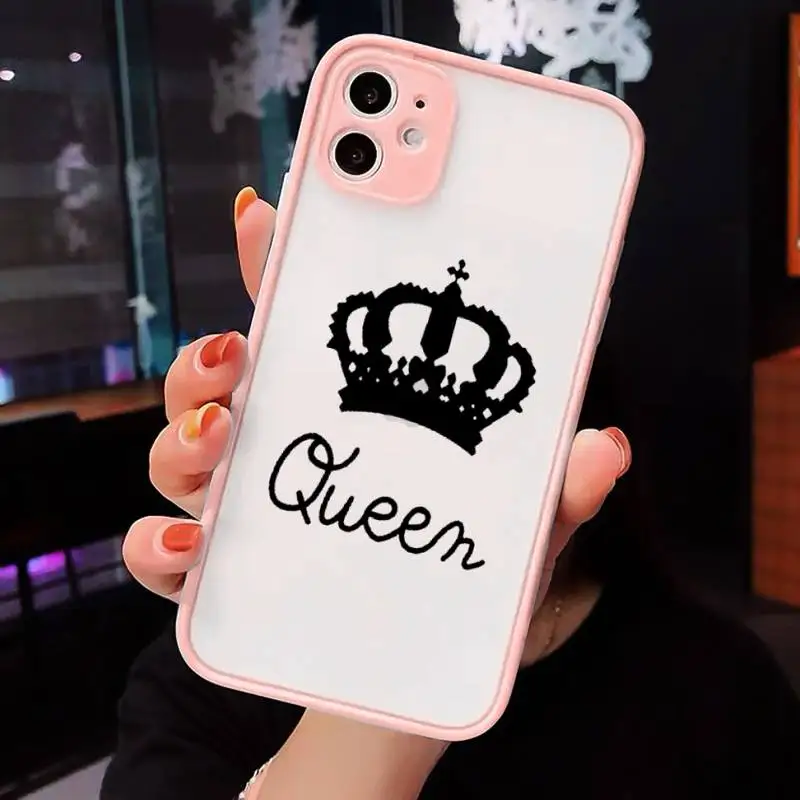 

Crown Letter King Queen Phone Cases matte transparent For iphone 7 8 11 12 plus mini x xs xr pro max cover