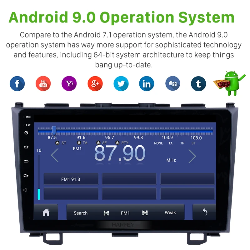Harfey Android 9 0 GPS навигация автомобильное радио для 2006 2007 2008 2011 Honda CRV дюймовый
