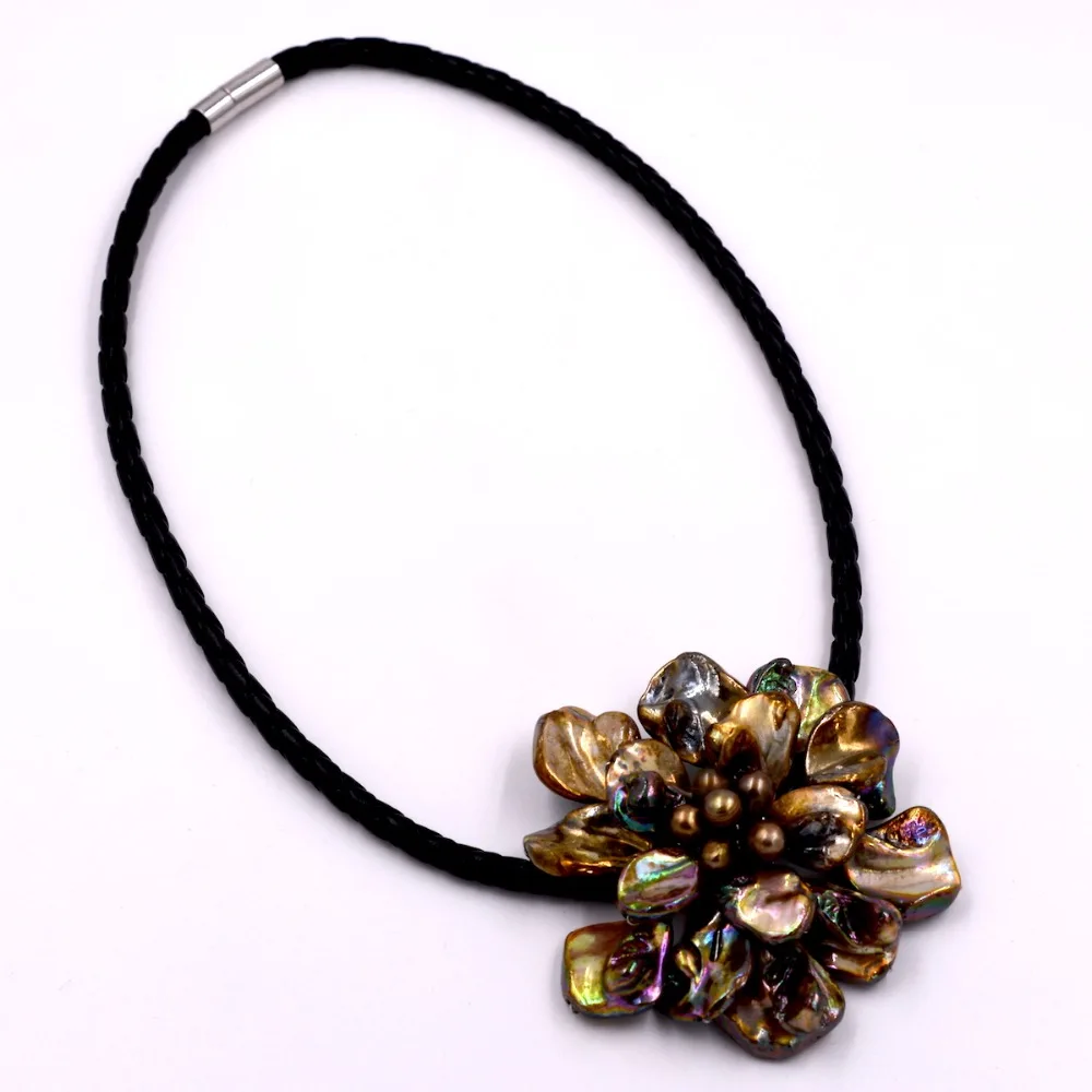 Модные ювелирные изделия коричневый Швабра оболочки кристалл жемчужное кожаное