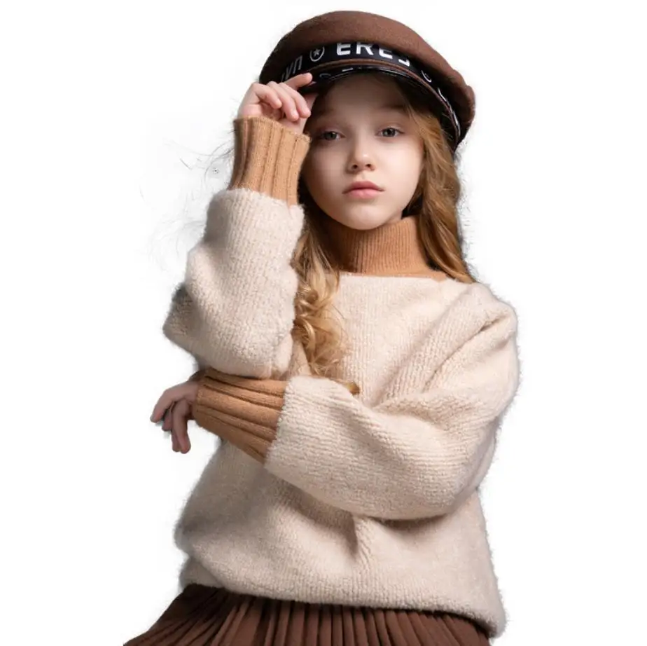 

Children turtleneck sweater girls patchwork thicken pullover kids outerwear teenage tops 4-16Y sweater ws1213