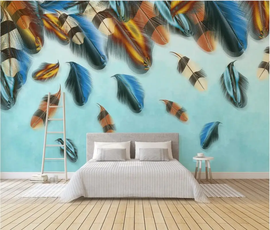 

AINYOOUSEM Modern minimalist colorful feather background wall papier peint papel de parede wallpaper 3d wallpaper stickers