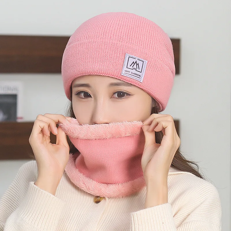 

Skin-friendly Plus Fleece Scarf Stylish Knitted Hat Winter Knitted Beanies Hats Striped Pullover Cap Comfortable Plus Fleece Hat