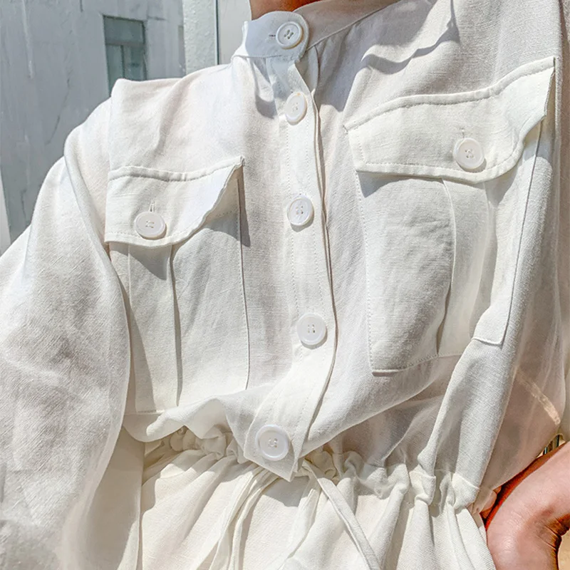 

XITAO White Dress Fashion New Women Single Breast Pocket Sexy 2021 Summer Minority Elegant Loose Casual Style Dress WMD1438