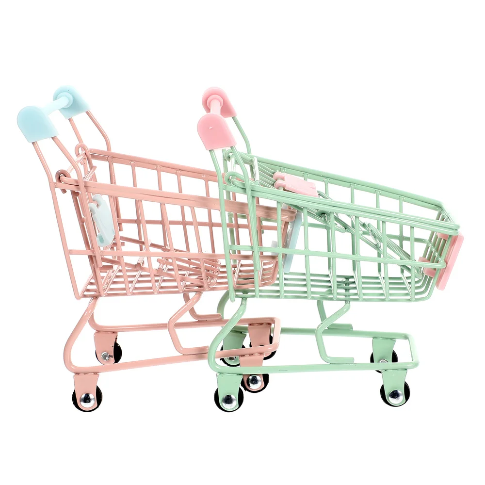 

2PCS Kids Metal Mini Shopping Cart Adornment Mini House Decor