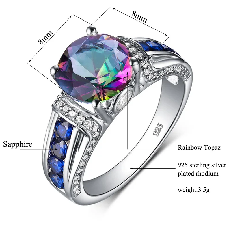 

Szjinao Silver 925 Ring Gemstone Handmade Mystic Rainbow Topaz Ring For Women Round Brand Fine Jewelry Vintage Rings Bijoux
