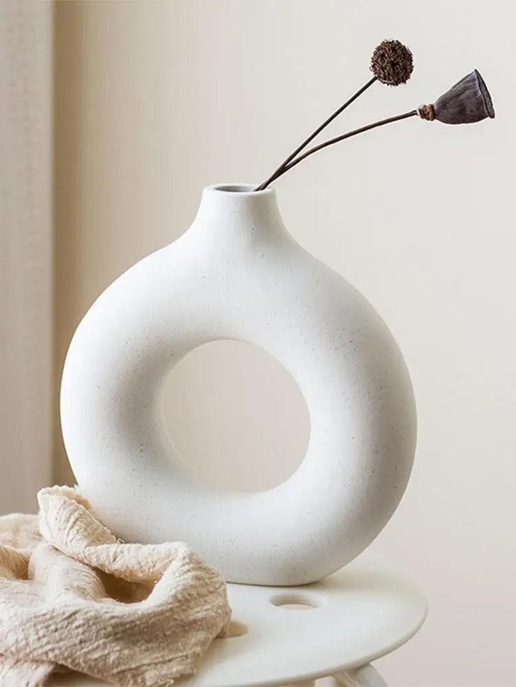 

Round Shape Flower Vase Room Decor Ceramic Vase Home Decoration Nordic Ins Crafts Dried Flowers White Vase Container Ornaments
