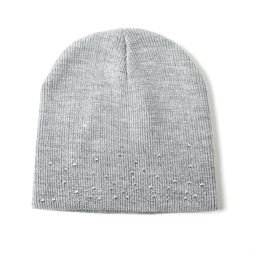 D Winter autumn beanie hats women soft knitting skullies beanies hat female fashion rhinestone cotton hat cap - Цвет: D