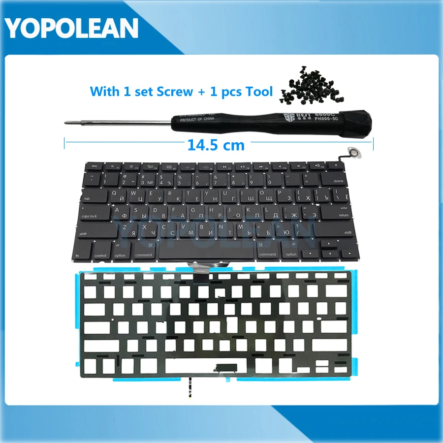 Новая маленькая клавишная русская клавиатура с подсветкой для Macbook Pro 13 &quotUnibody A1278