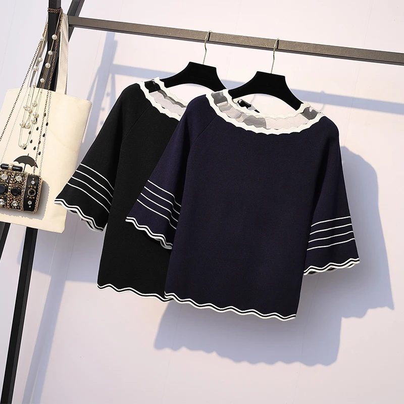 

Fat Size Female Dress Fat Sister Fashionable Slim Seven-sleeve Knitted Sweater In Autumn 2019