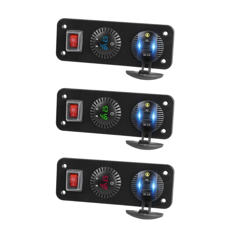 

12V Car QC3.0 USB Type C PD Charger LED Digital Clock with ON OFF Switch Cable M5TE